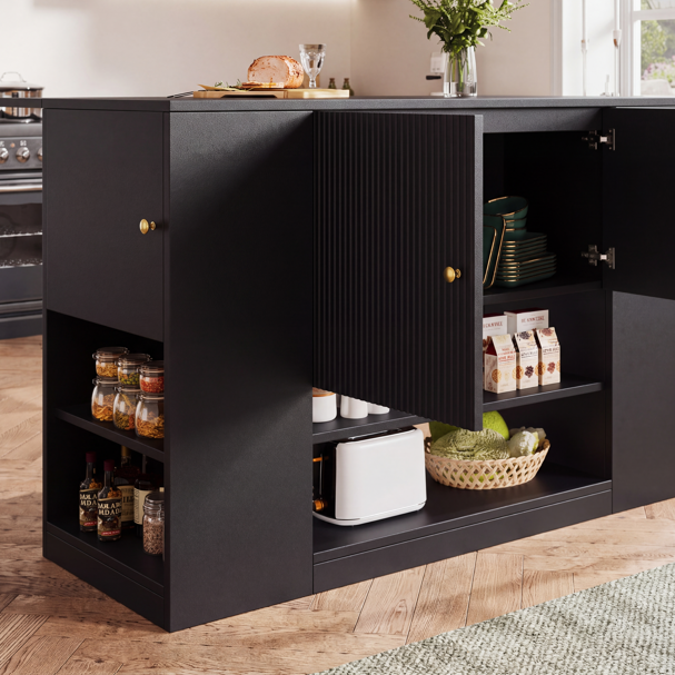 Black Kitchen Island with Storage | Drop Leaf Folding Sideboard, 140cm