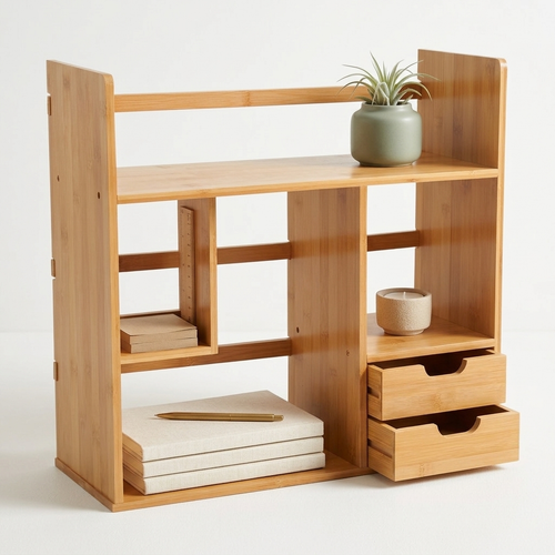 Bamboo desktop organiser front view