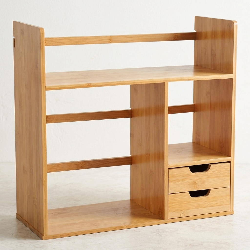 Bamboo desktop organiser angled studio shot