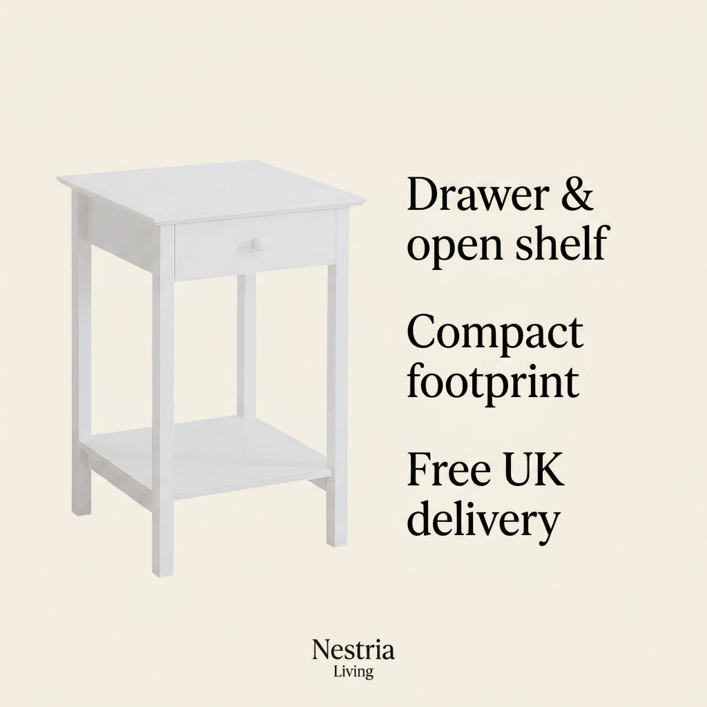 Compact white nightstand for small bedrooms