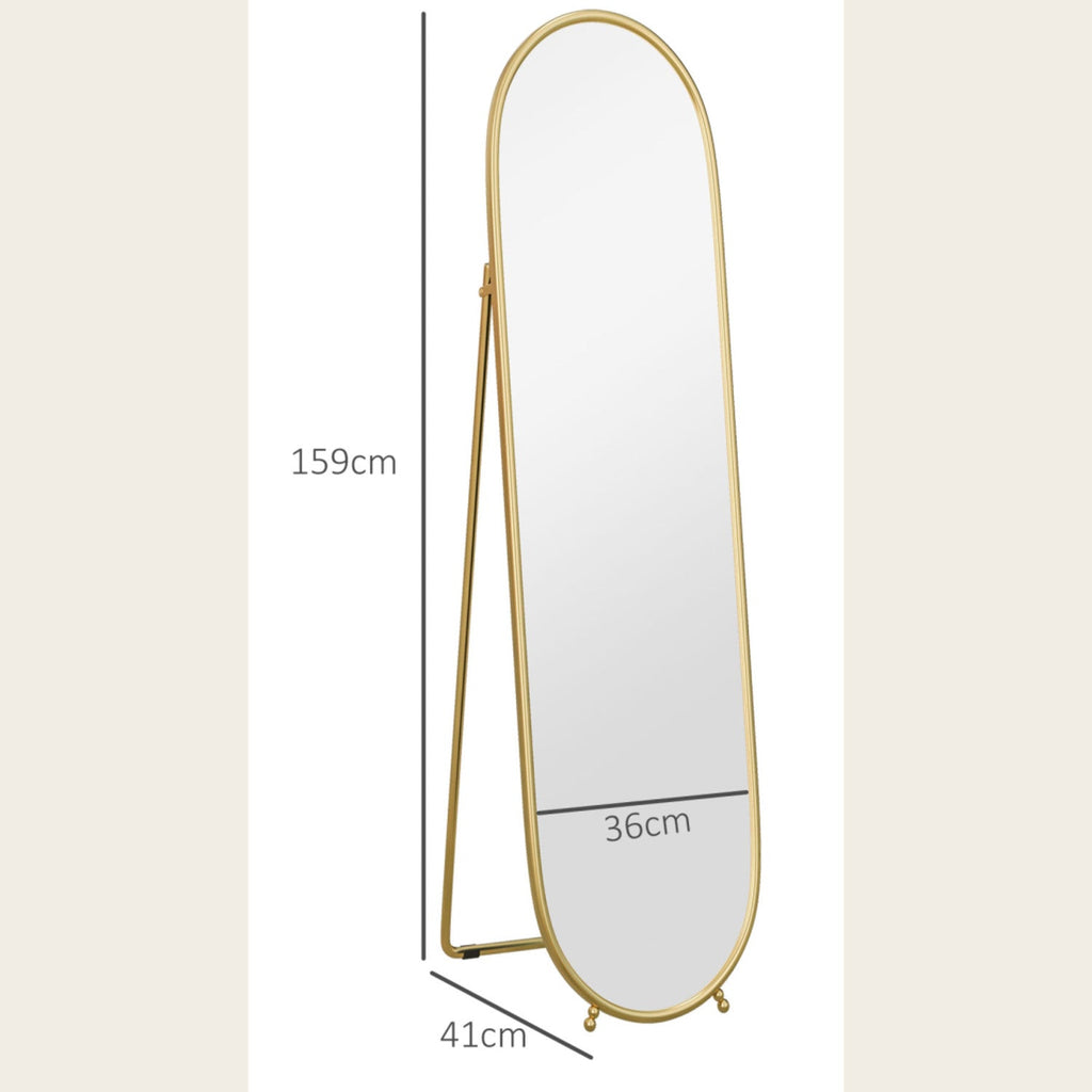 Gold oval freestanding mirror dimensions 159 by 41 centimetres
