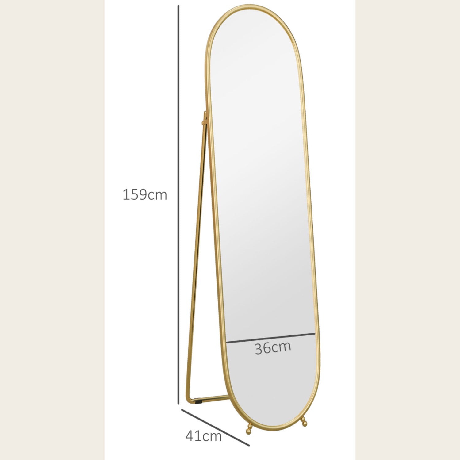 Gold oval freestanding mirror dimensions 159 by 41 centimetres