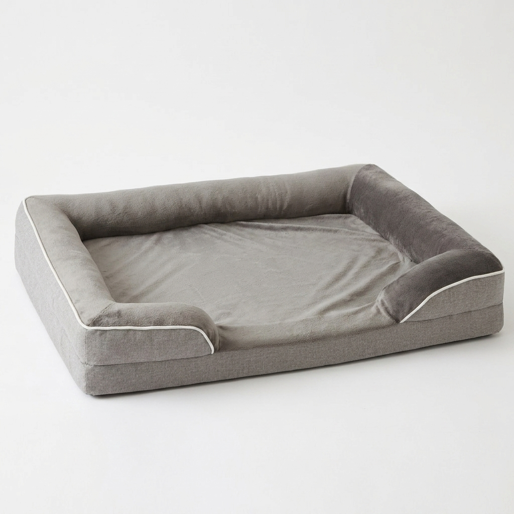 Grey pet bed soft fabric detail