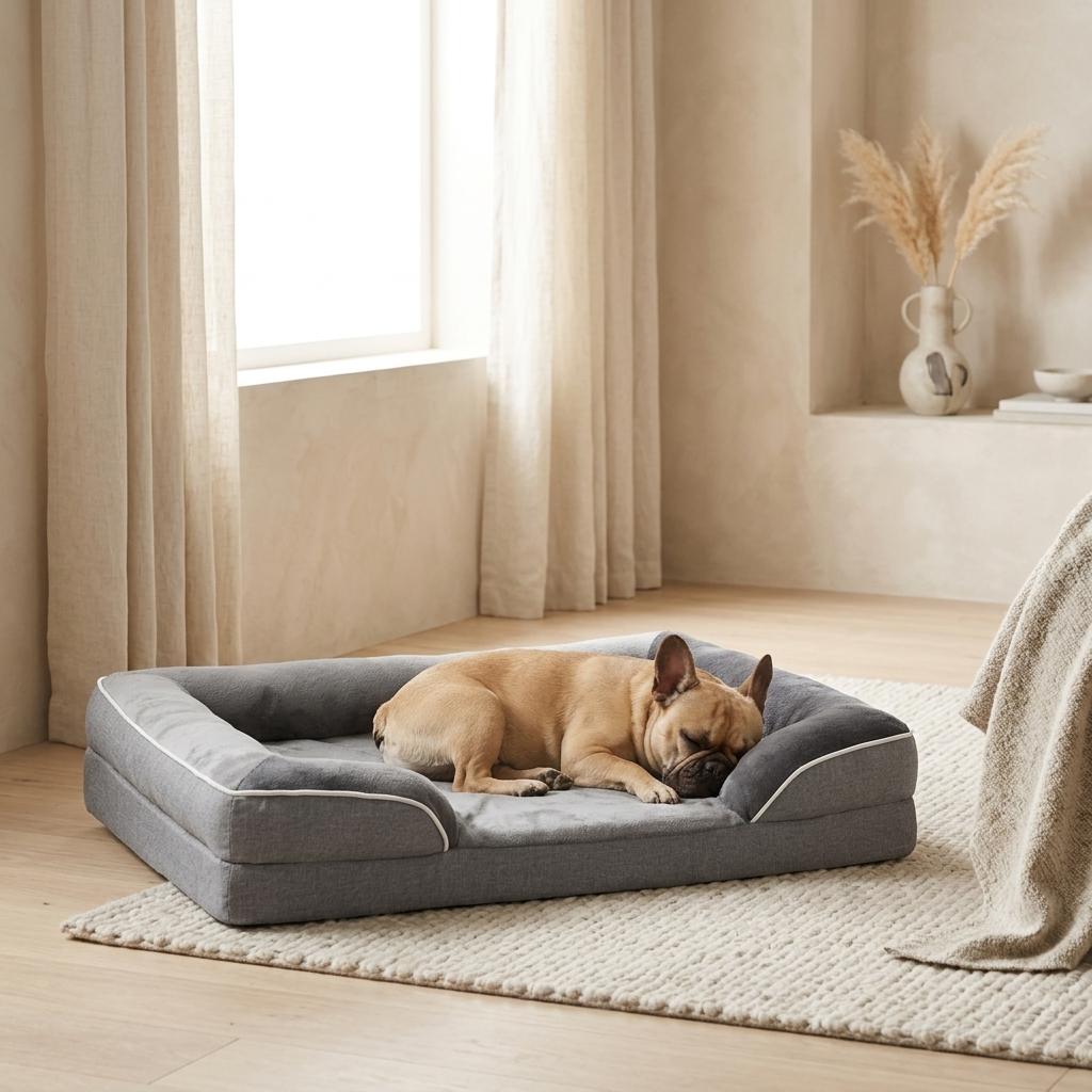 Pet sofa bed styled in a bright living room corner