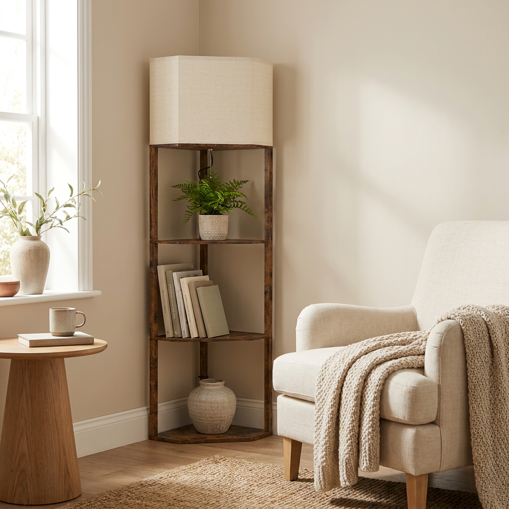 Slim triangular corner floor lamp designed for small room corners