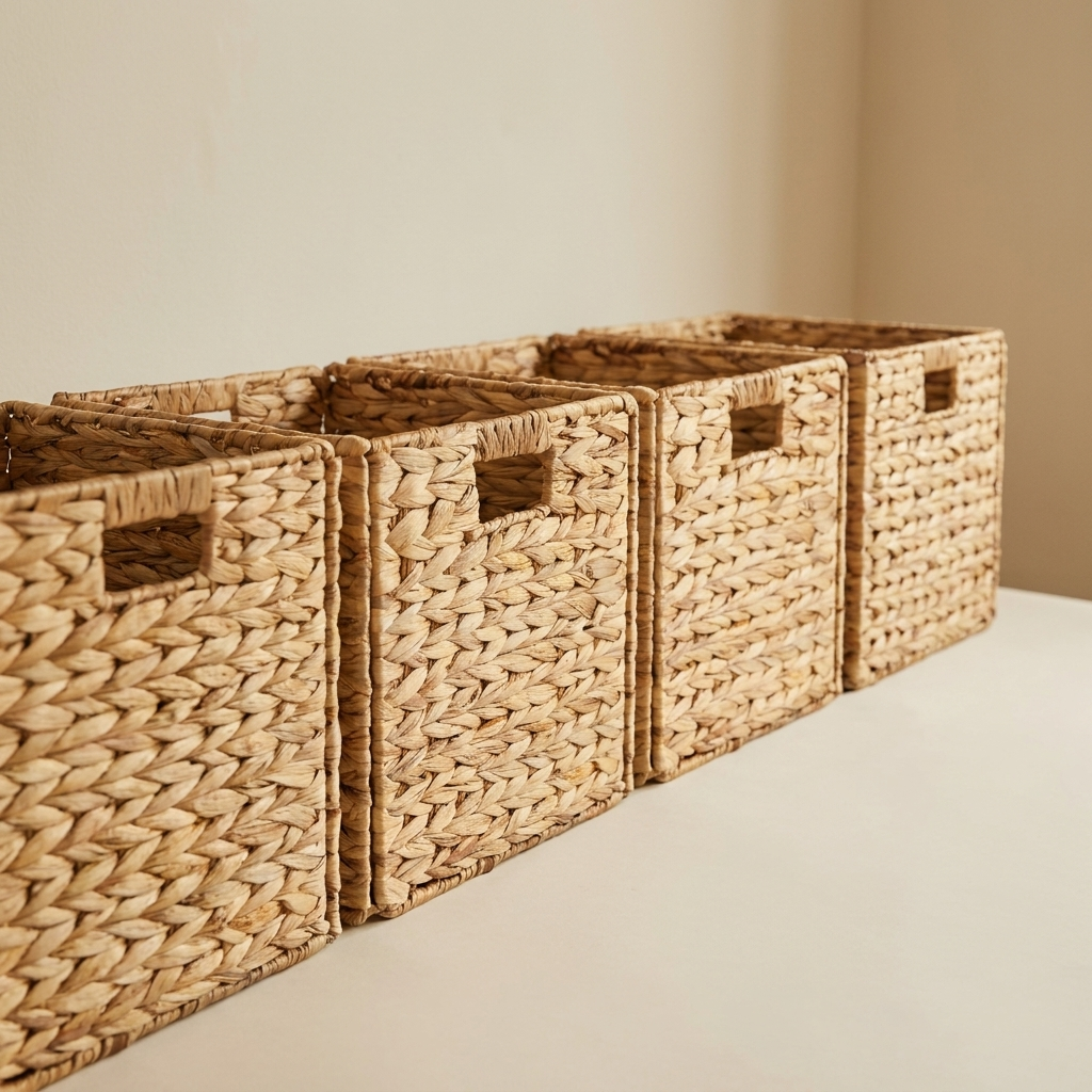 Natural water hyacinth storage basket set for shelves and everyday organising