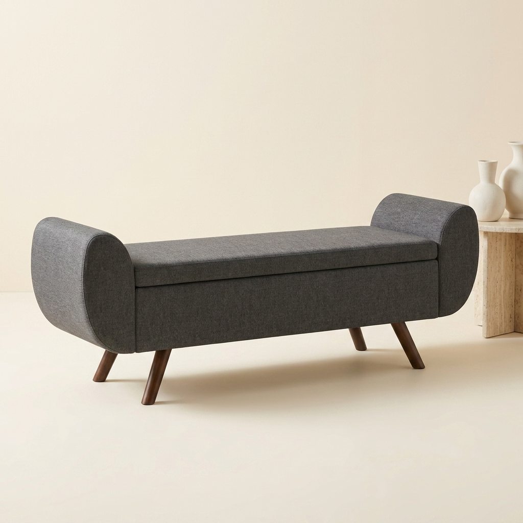 Nestria dark grey linen end-of-bed storage bench