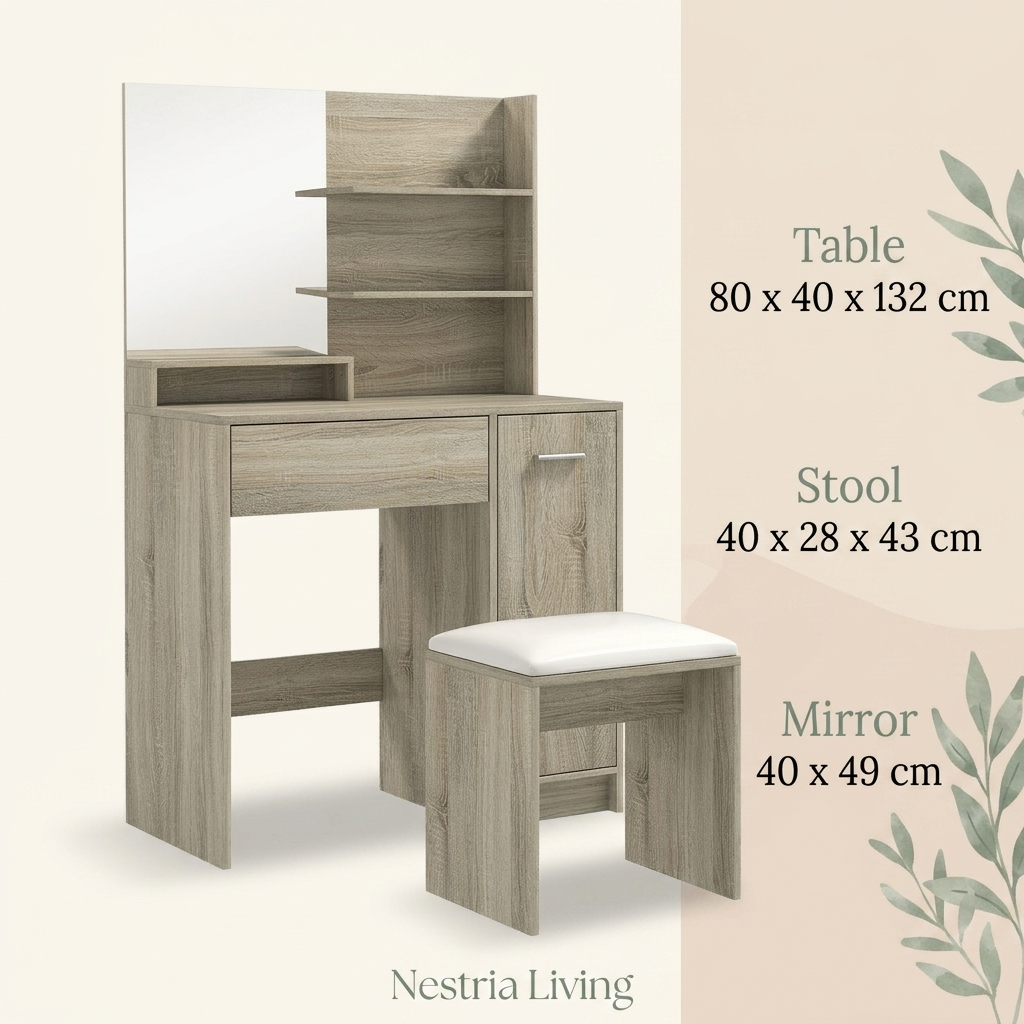 Nestria dressing table set dimensions guide