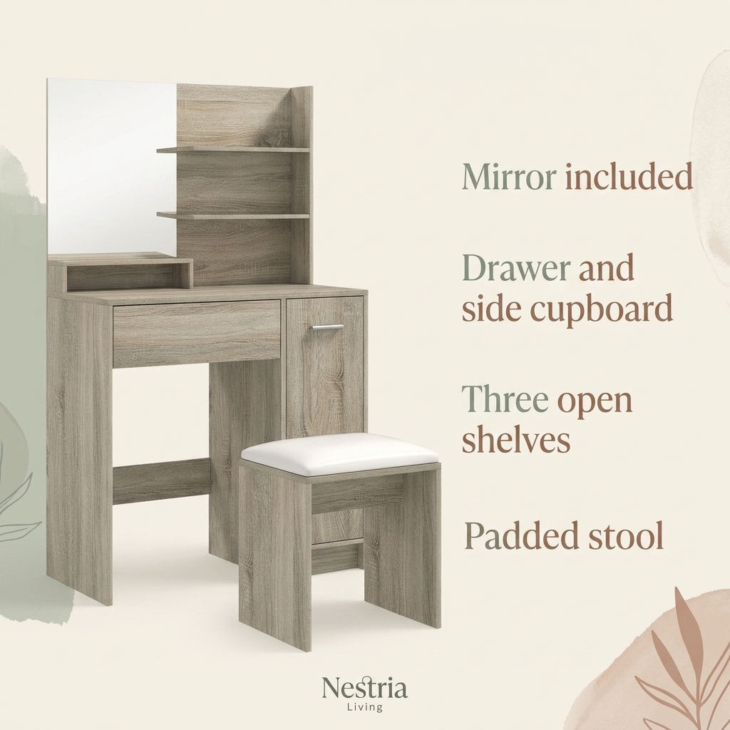 Nestria dressing table set feature highlights