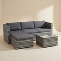 Rattan Garden Corner Sofa | 3 Piece Patio Set with Stool & Table, Grey