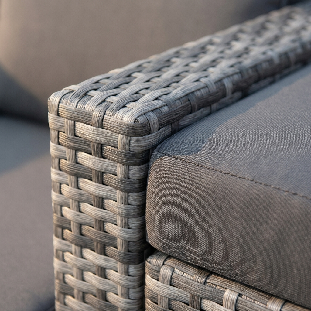 Rattan Garden Corner Sofa | 3 Piece Patio Set with Stool & Table, Grey