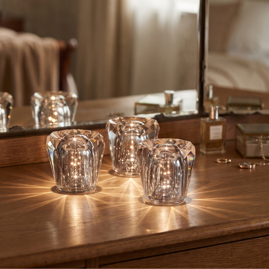 Crystal diamond lamp on a bedroom dressing table