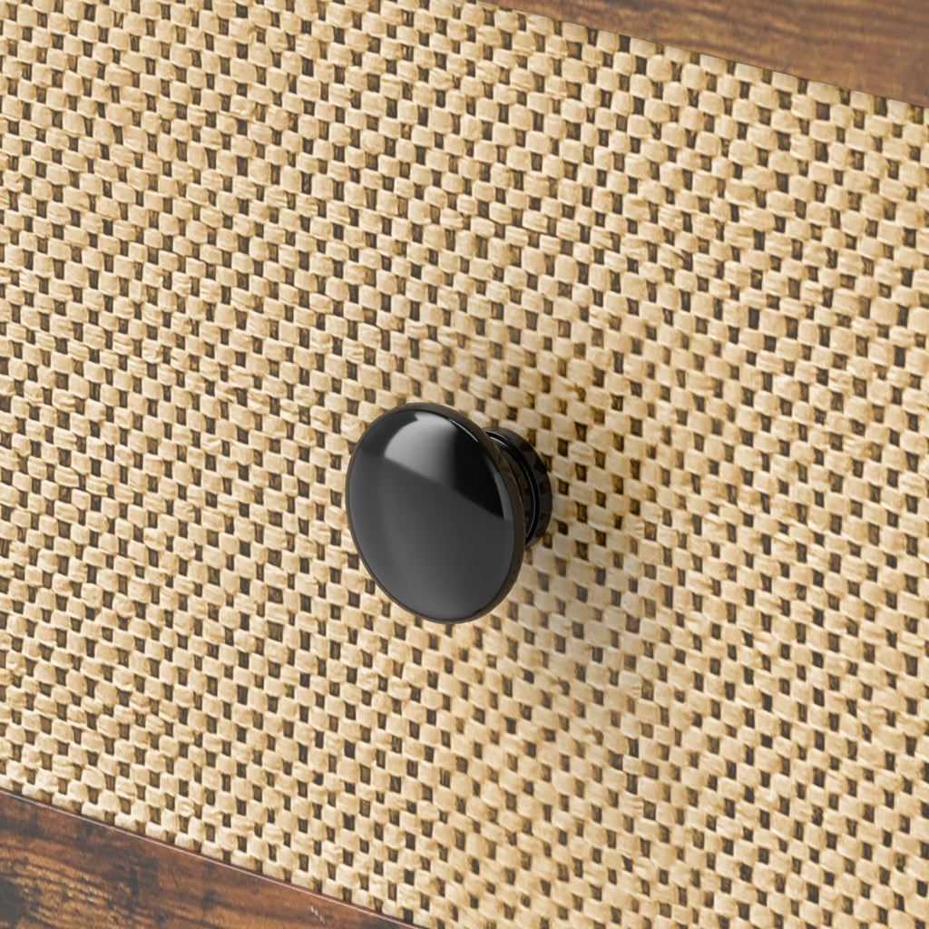 Industrial black and wood nightstand, front view