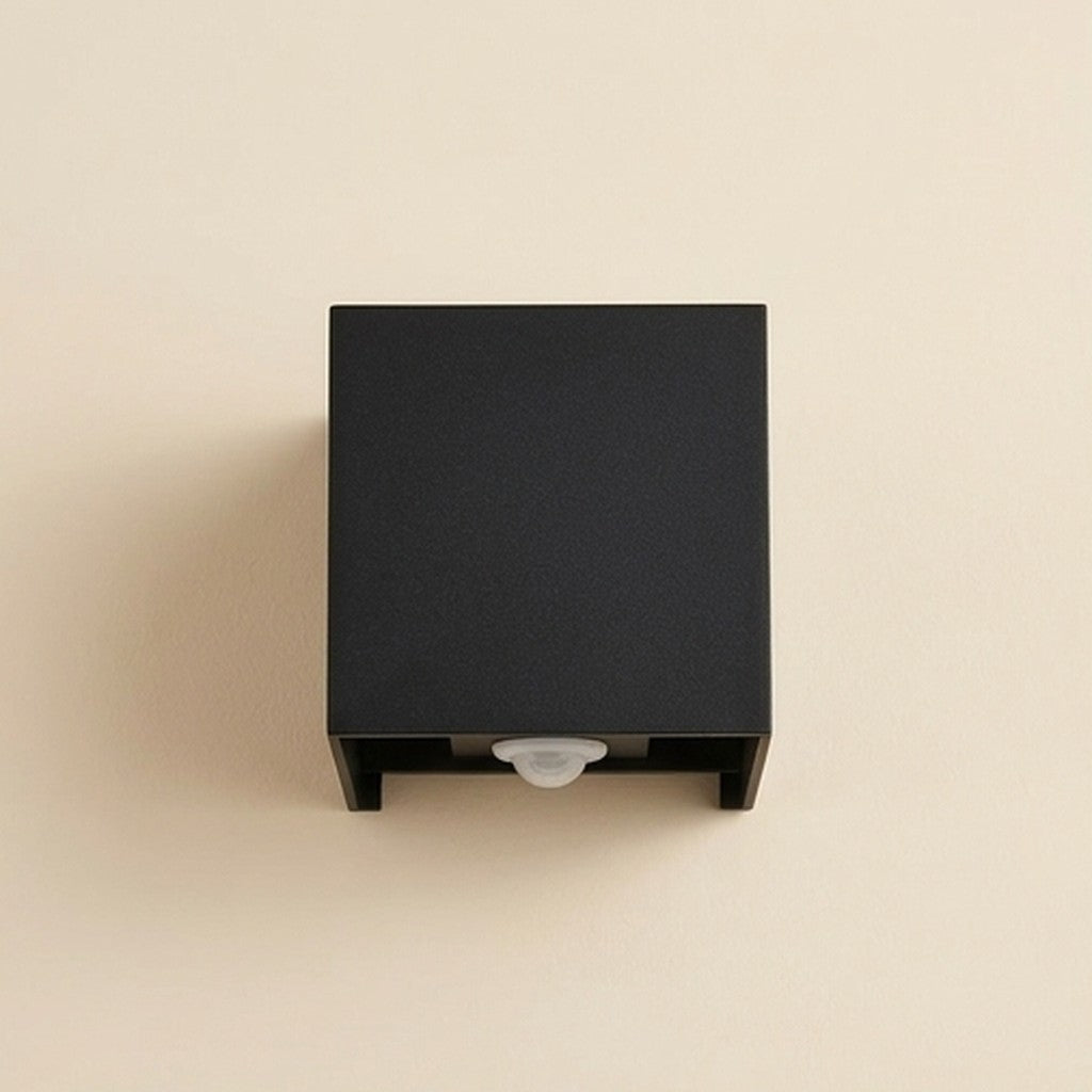 LED outdoor garden wall light with sensor in matte black finish