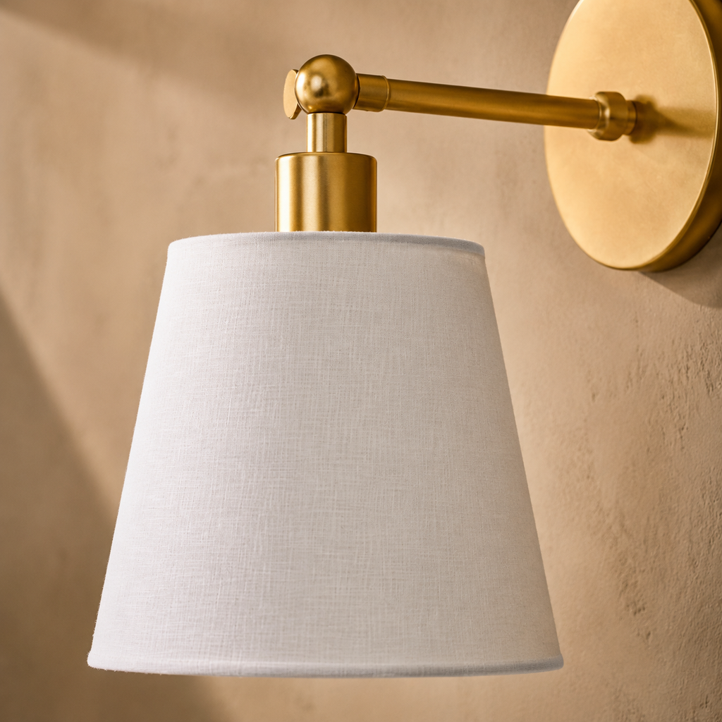 Adhesive installation of a natural ivory wireless wall light