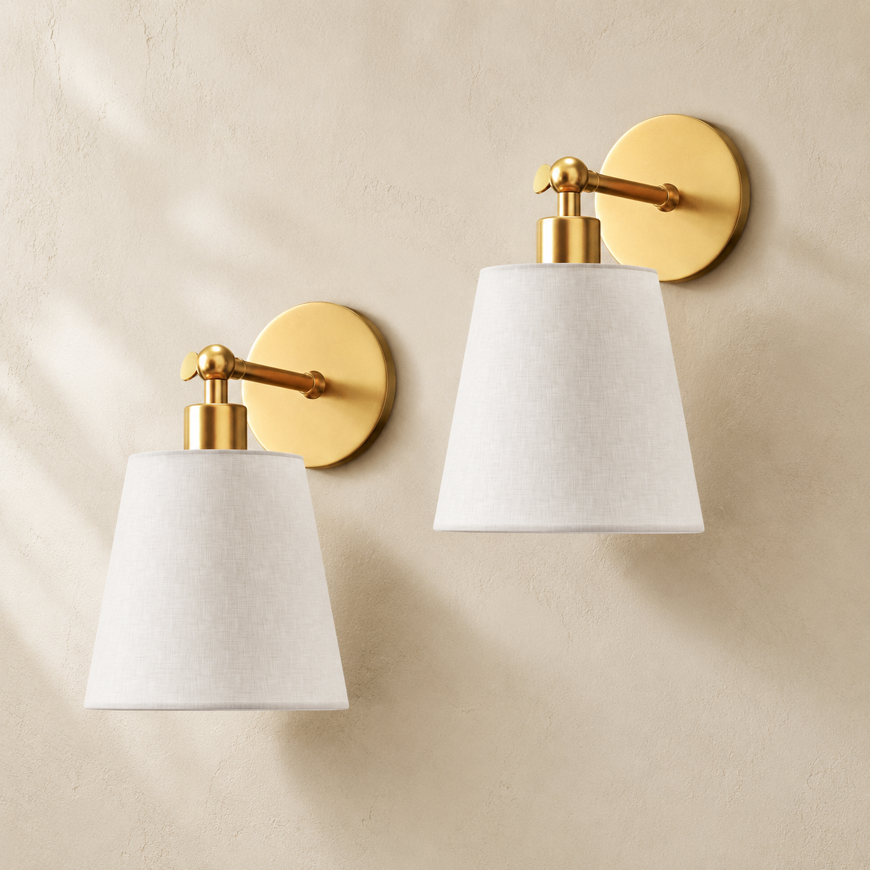 Natural ivory wireless wall lights set of 2 in brushed gold