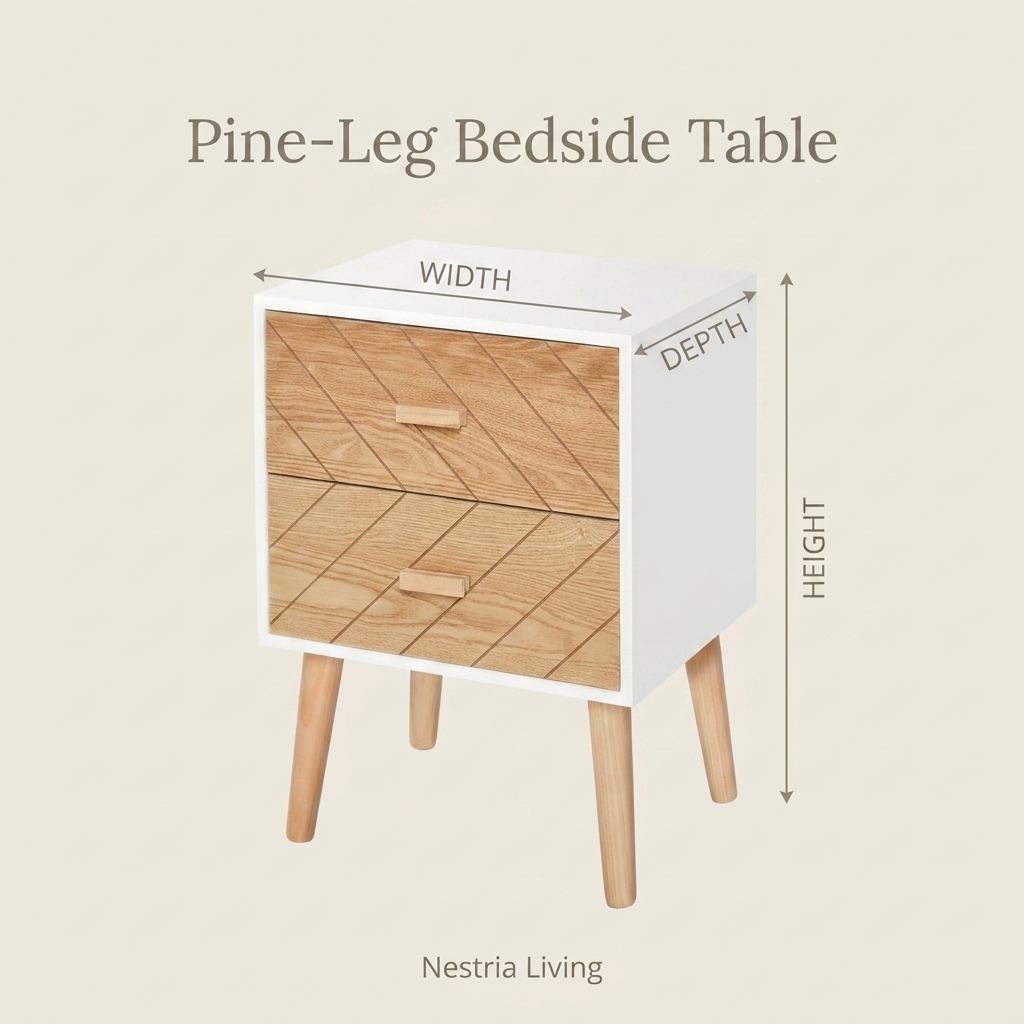 Natural wood bedside table dimensions guide