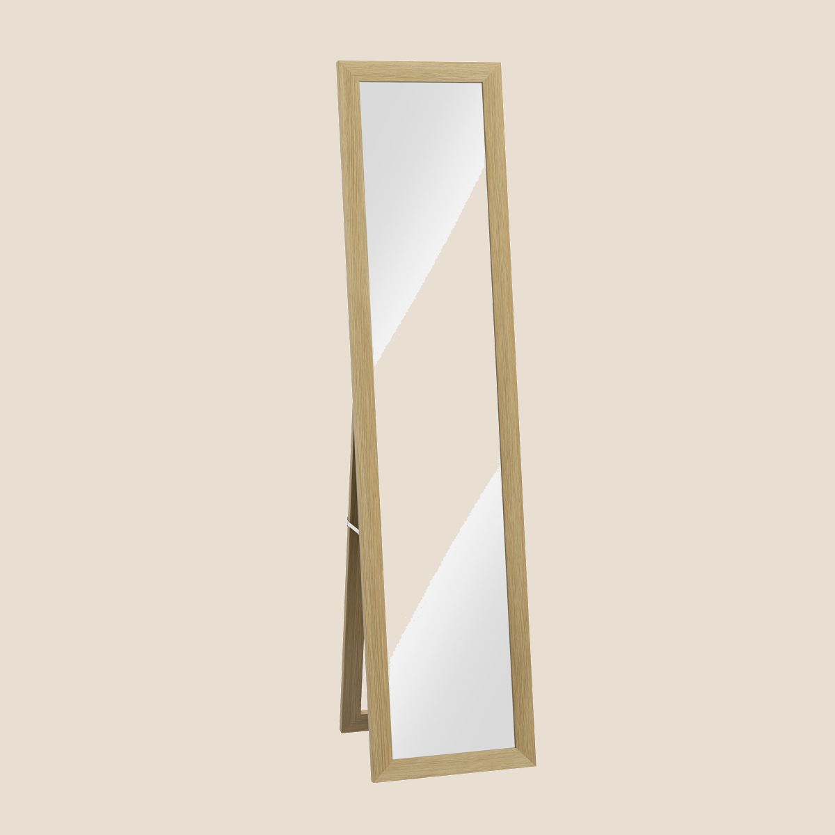 Natural wood-effect full-length mirror with freestanding support