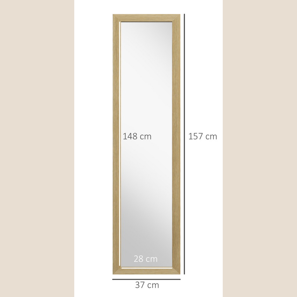 Front dimensions of natural wood full-length mirror