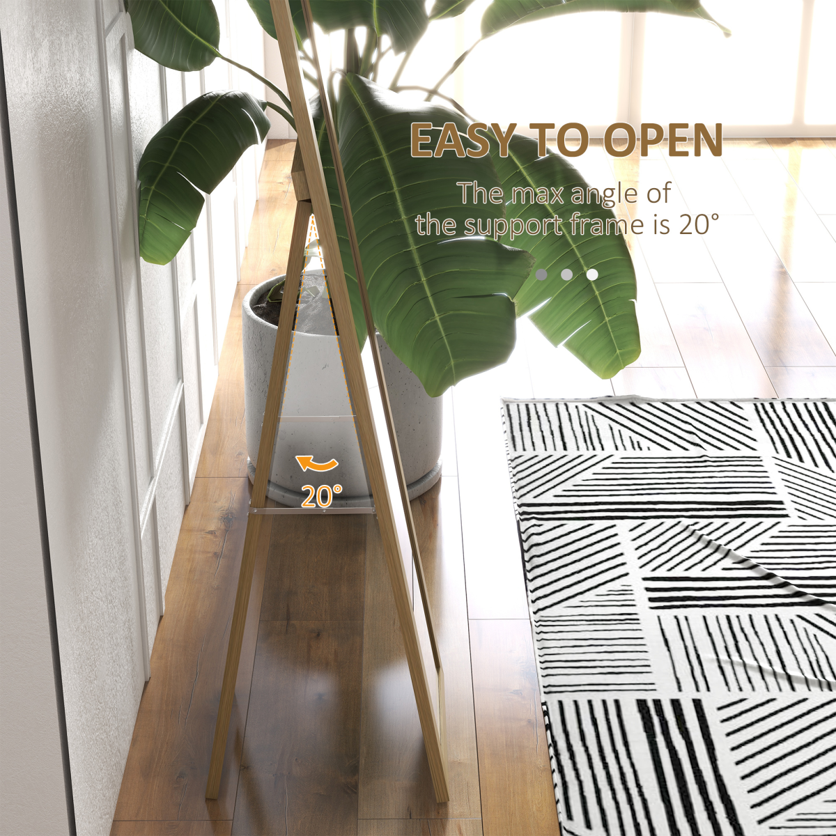 Rear support angle of natural wood freestanding full-length mirror