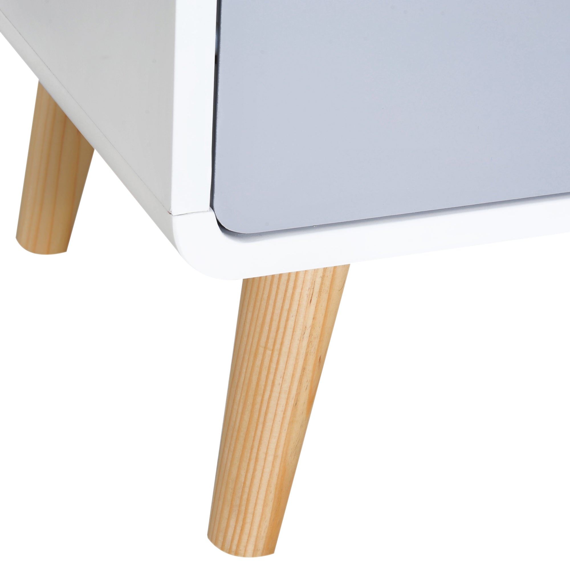 Pine and grey nightstand, angled view