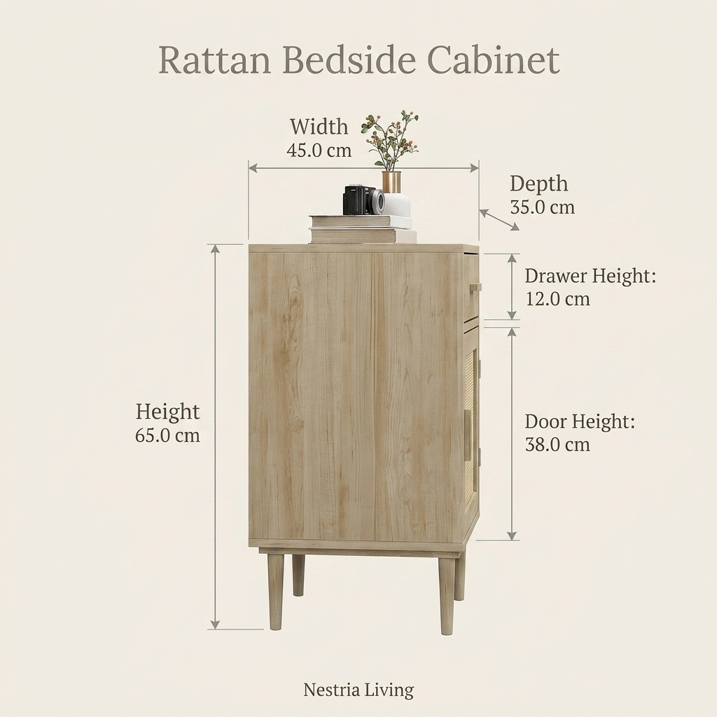 Natural rattan bedside cabinet dimensions guide