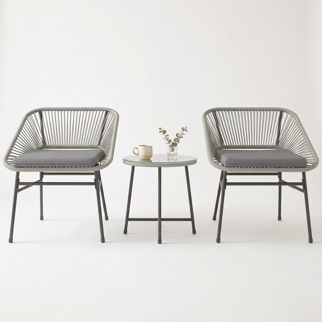Grey rattan bistro set full view