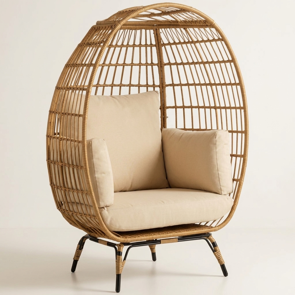 Freestanding rattan egg chair full view
