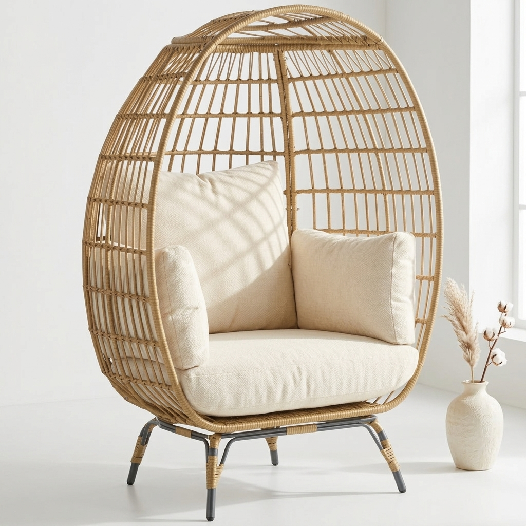 Rattan egg chair angled studio shot