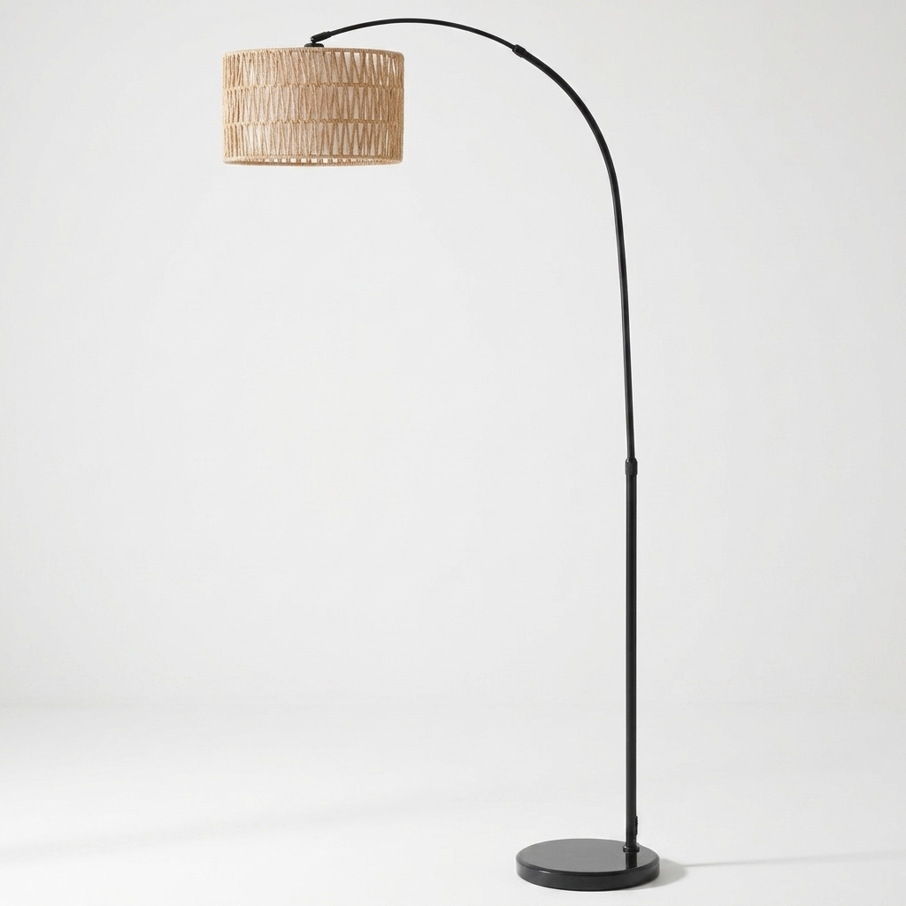 Rattan farmhouse floor lamp full view