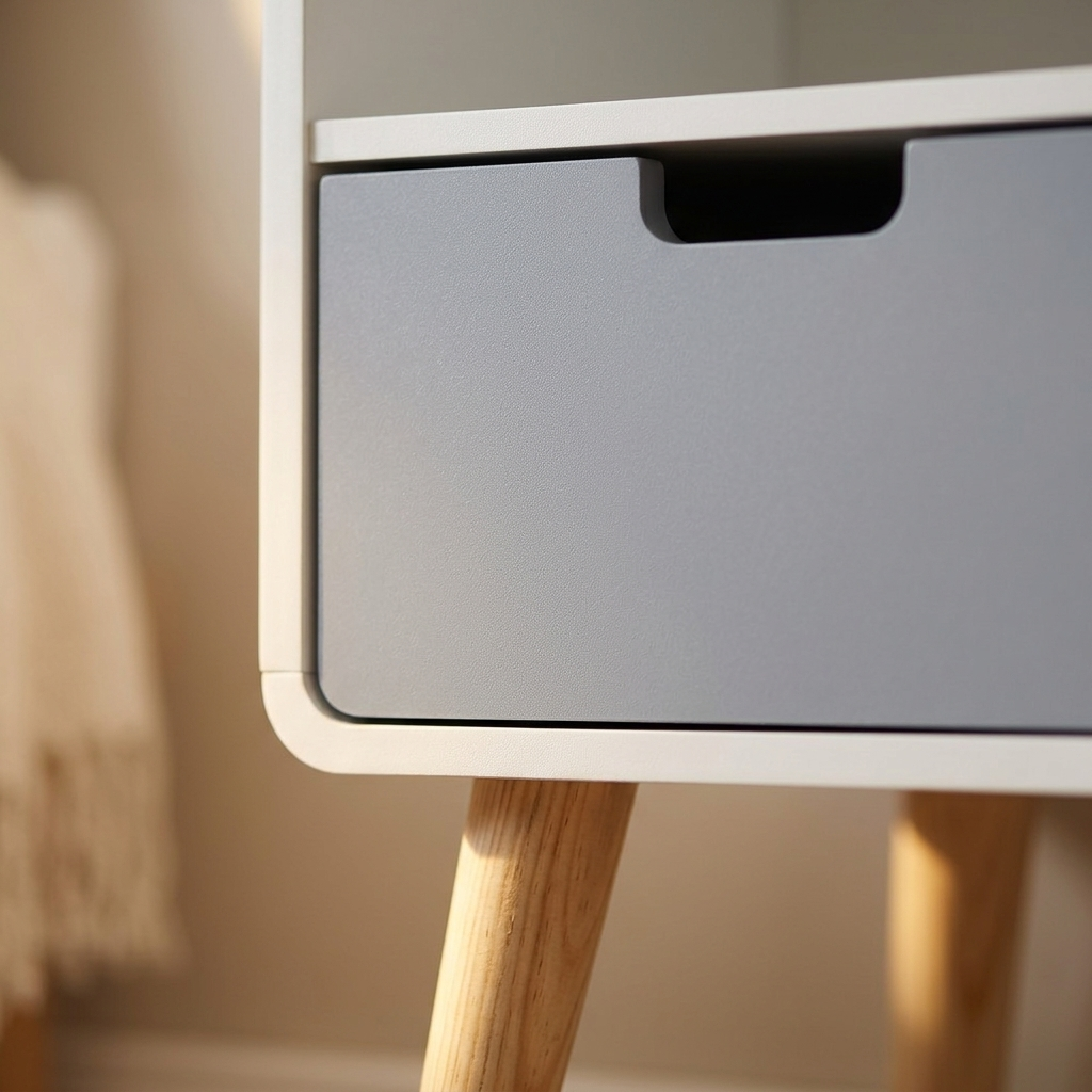 Scandi pine bedside table with soft grey drawer