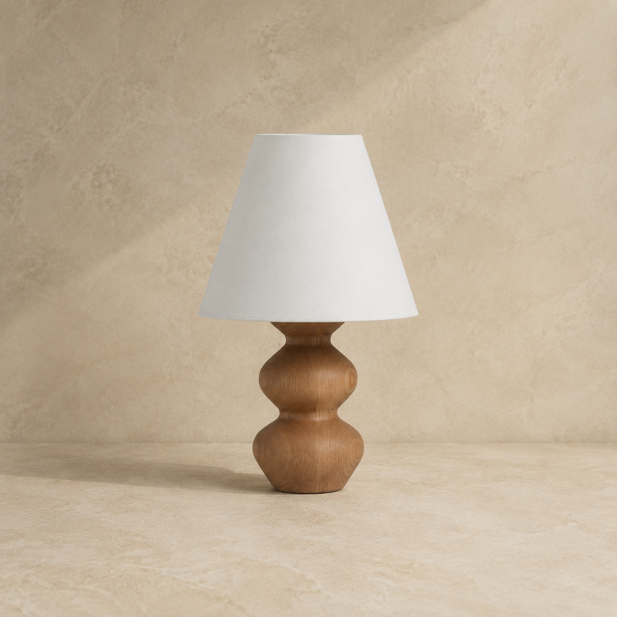 Silvan walnut wood table lamp with white fabric shade