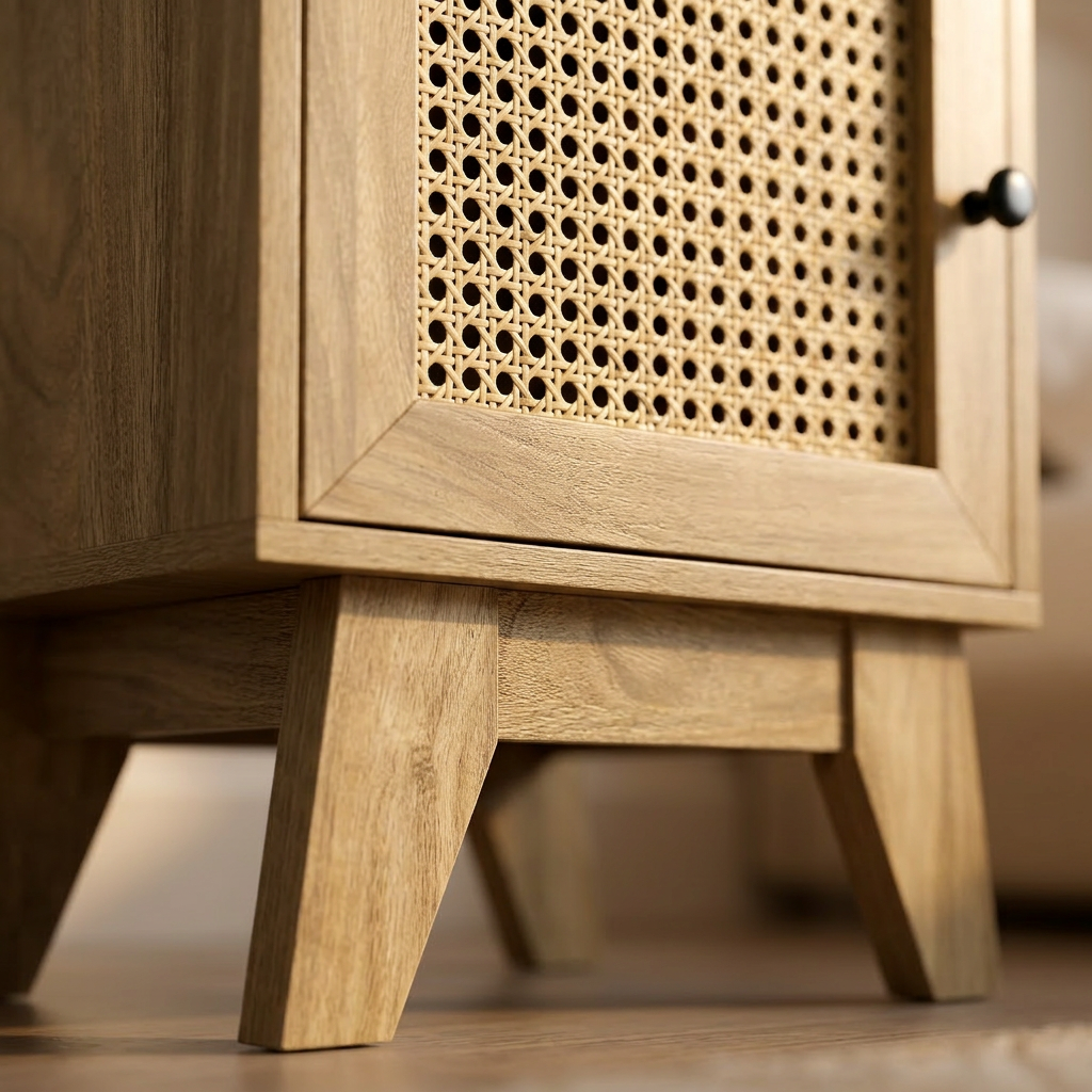 Small natural rattan bedside cabinet