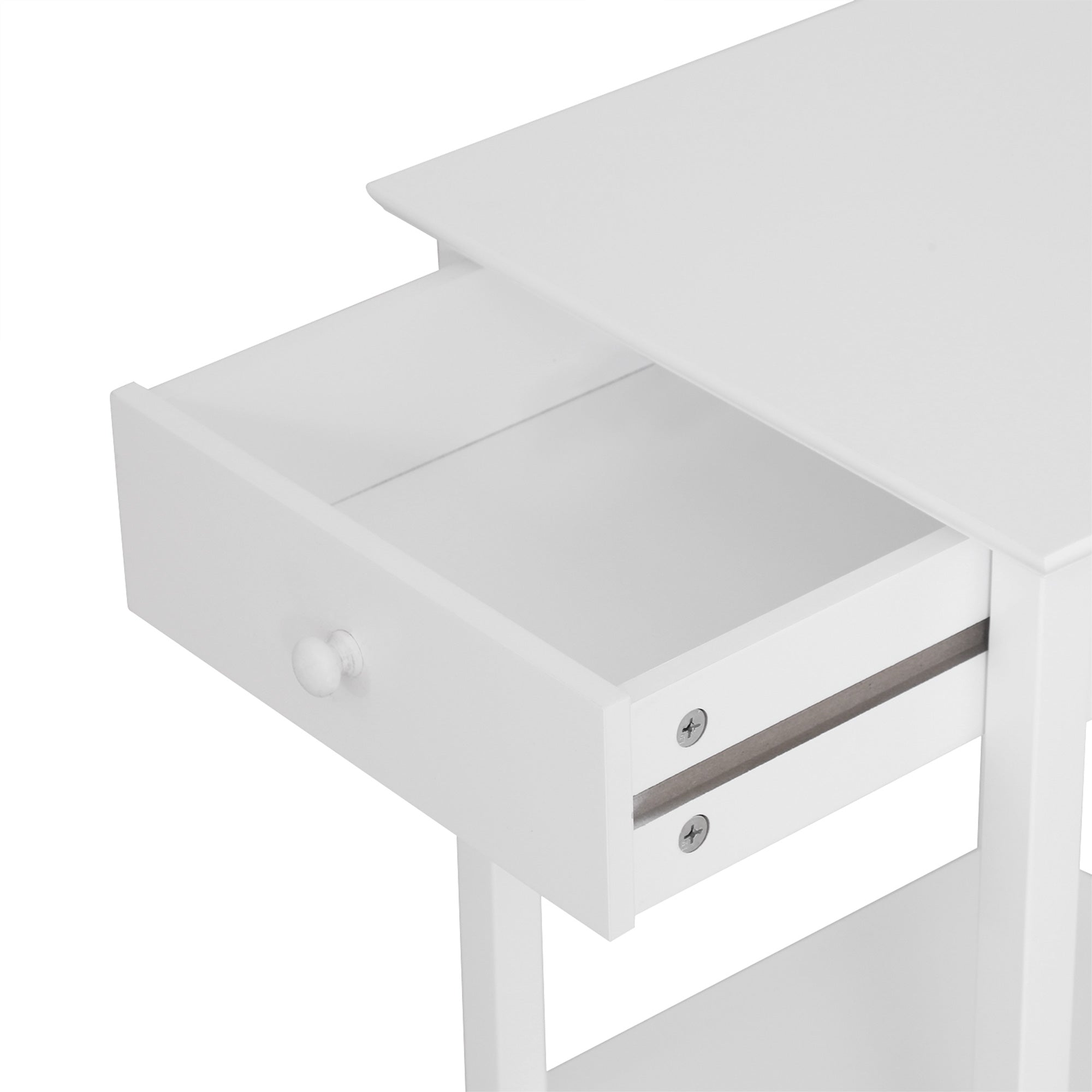 Small white bedside table, side view