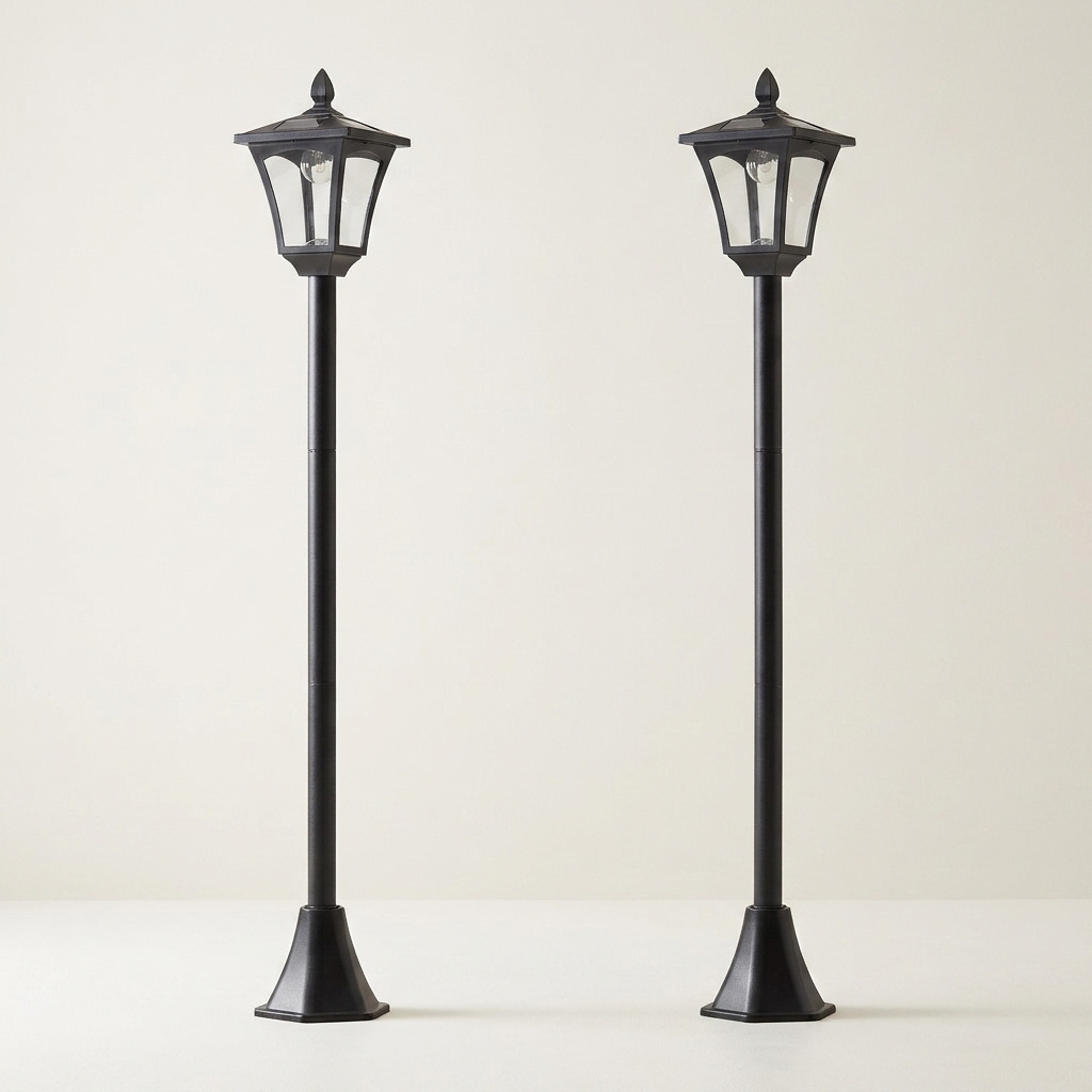 Black solar lantern post angled studio shot
