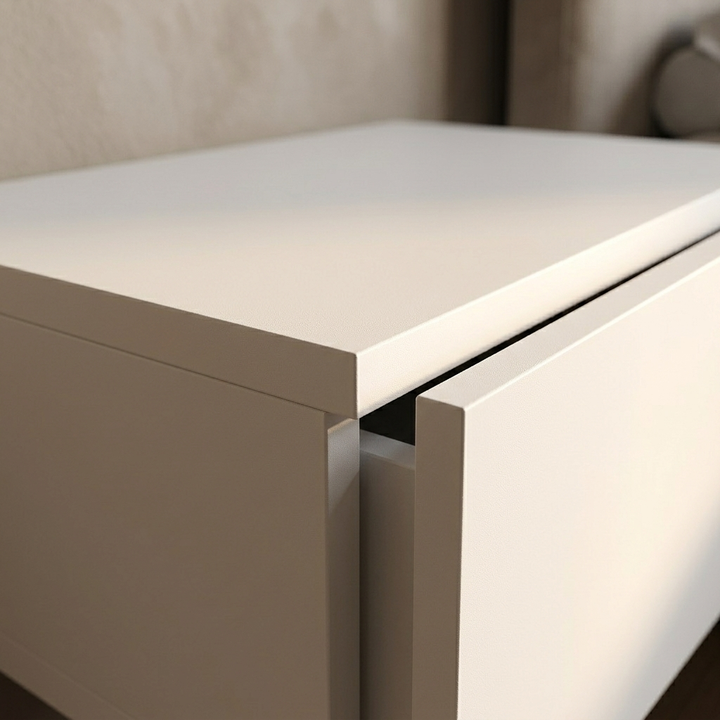 Space-saving white floating bedside shelf, detail