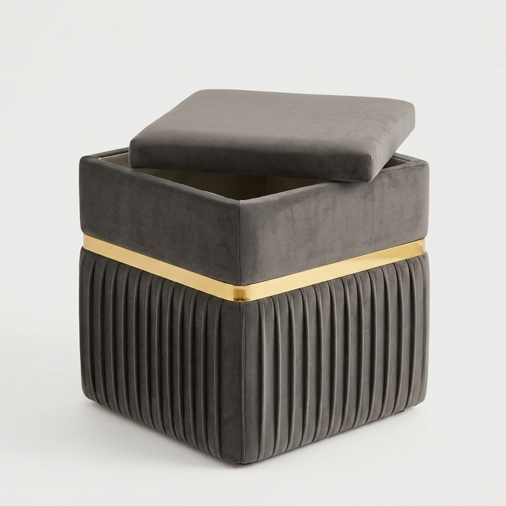 Velvet cube ottoman plush fabric detail