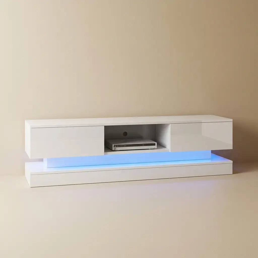 White high-gloss 160cm LED TV unit with storage close product detail for a living room