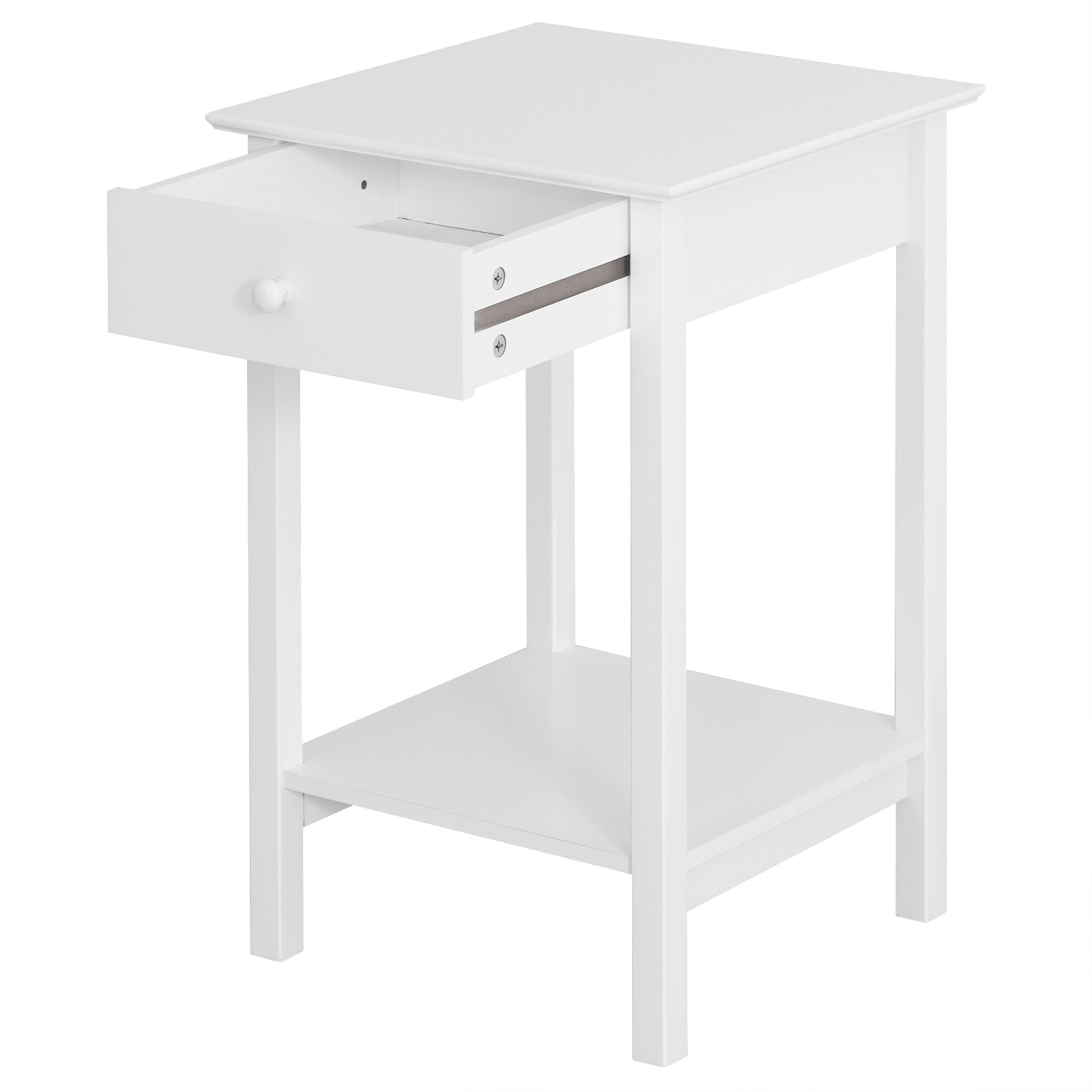 White bedside cabinet, angled view