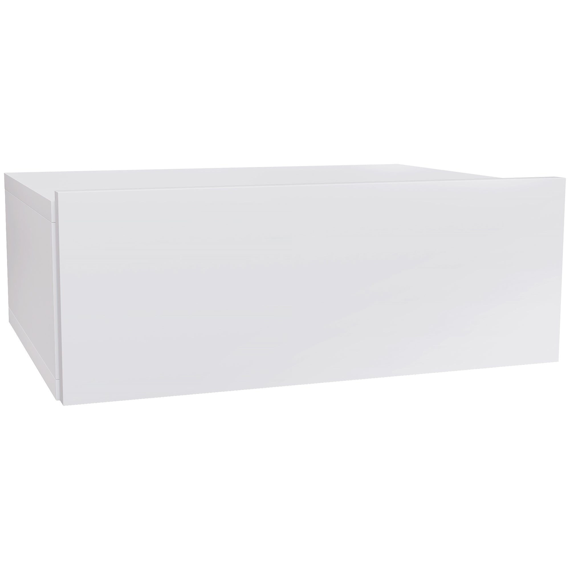 White floating wall-mounted bedside table with drawer, front view
