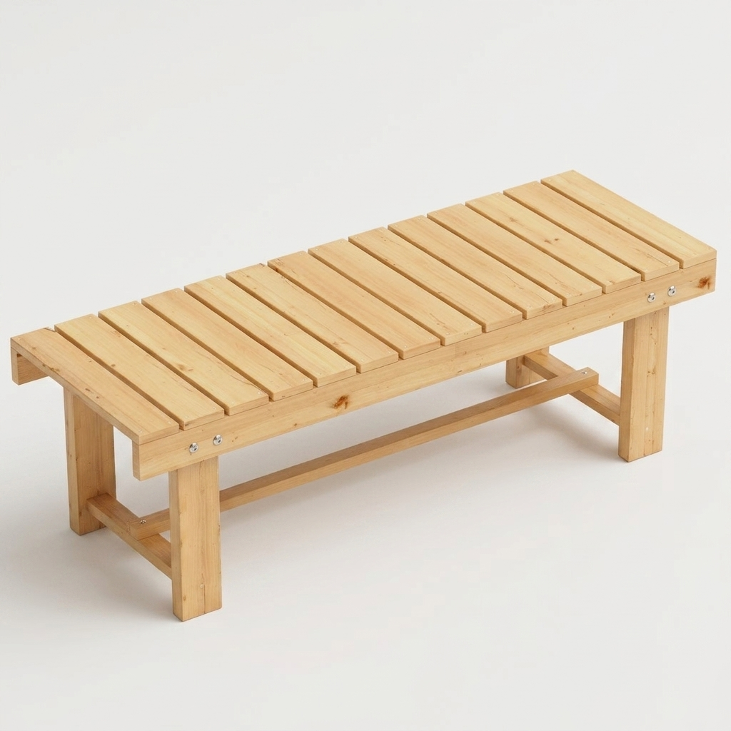Natural fir wood two-seater garden bench on a white background