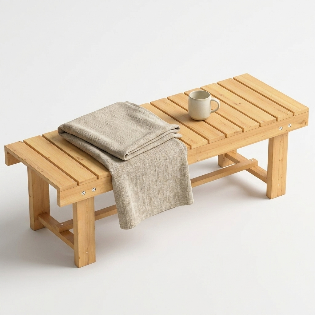 Fir wood garden bench full front view