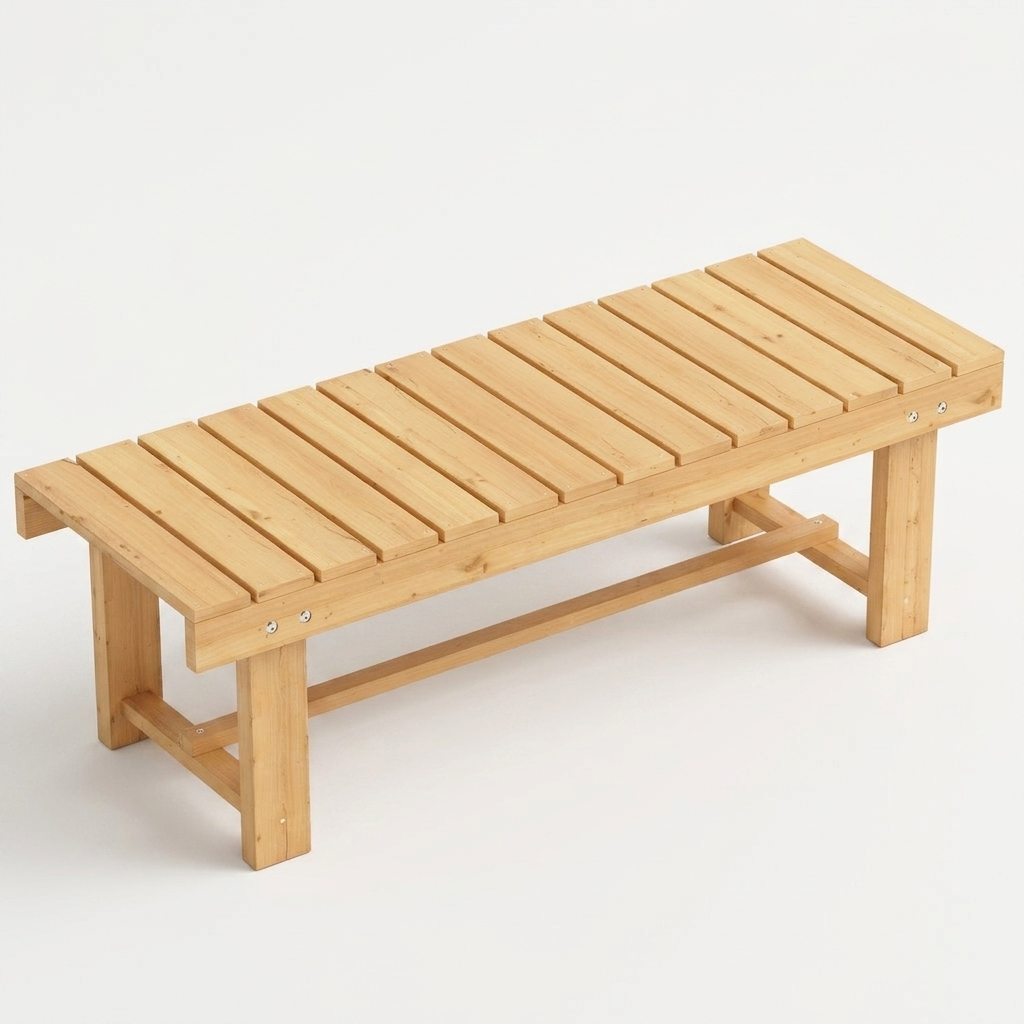 Two-seater wooden garden bench angled studio shot