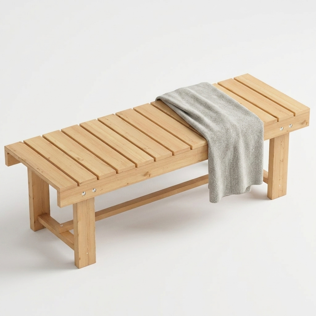 Fir wood bench slatted seat detail