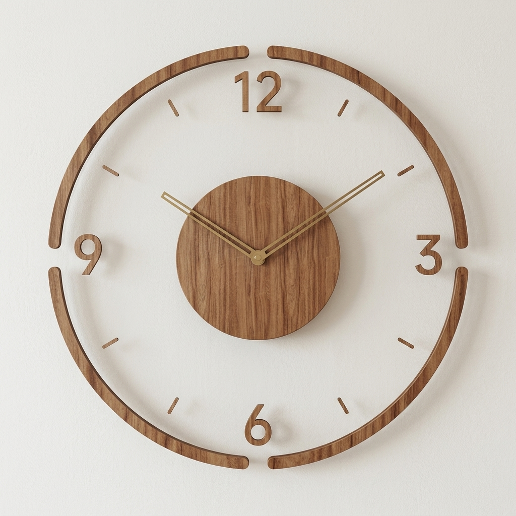 Type A wooden wall clock 35cm with open segmented ring, numerals at 12 3 6 9 and dash hour markers