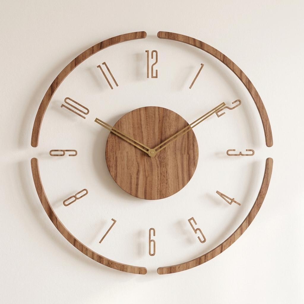 Type B wooden wall clock 35cm with open segmented ring and all twelve wooden numerals