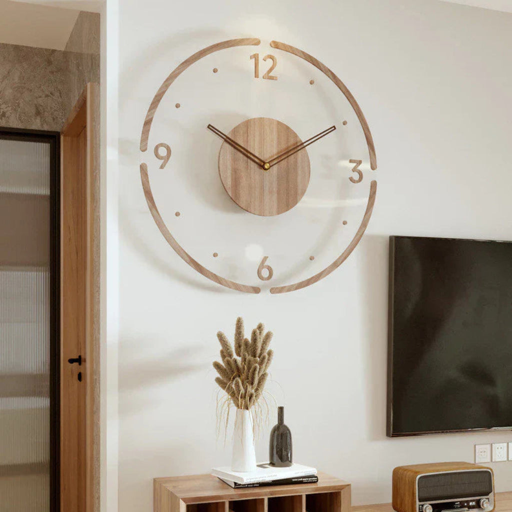 Type C wooden wall clock 35cm supplier reference photo showing open segmented ring and dot hour markers